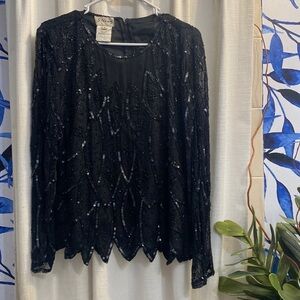 Women’s Vintage Stenay Black Sequin Dressy Top Size Large